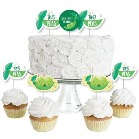 - Double the Fun - Twins Two Peas in a Pod - Dessert Cupcake Toppers -Baby Shower or First Birthday Party Clear Treat Pick