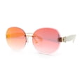 thumbnail image 4 of Womens Rimless Bevel Lens Flower Jewel Hinge Round Fashion Sunglasses Gold White - Orange Mirror, 4 of 8