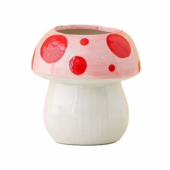 Mushroom Toothbrush Holder for Bathrooms Cute Ceramic Makeup Brush Storage Box Mushroom Bathroom Decor (Pink)