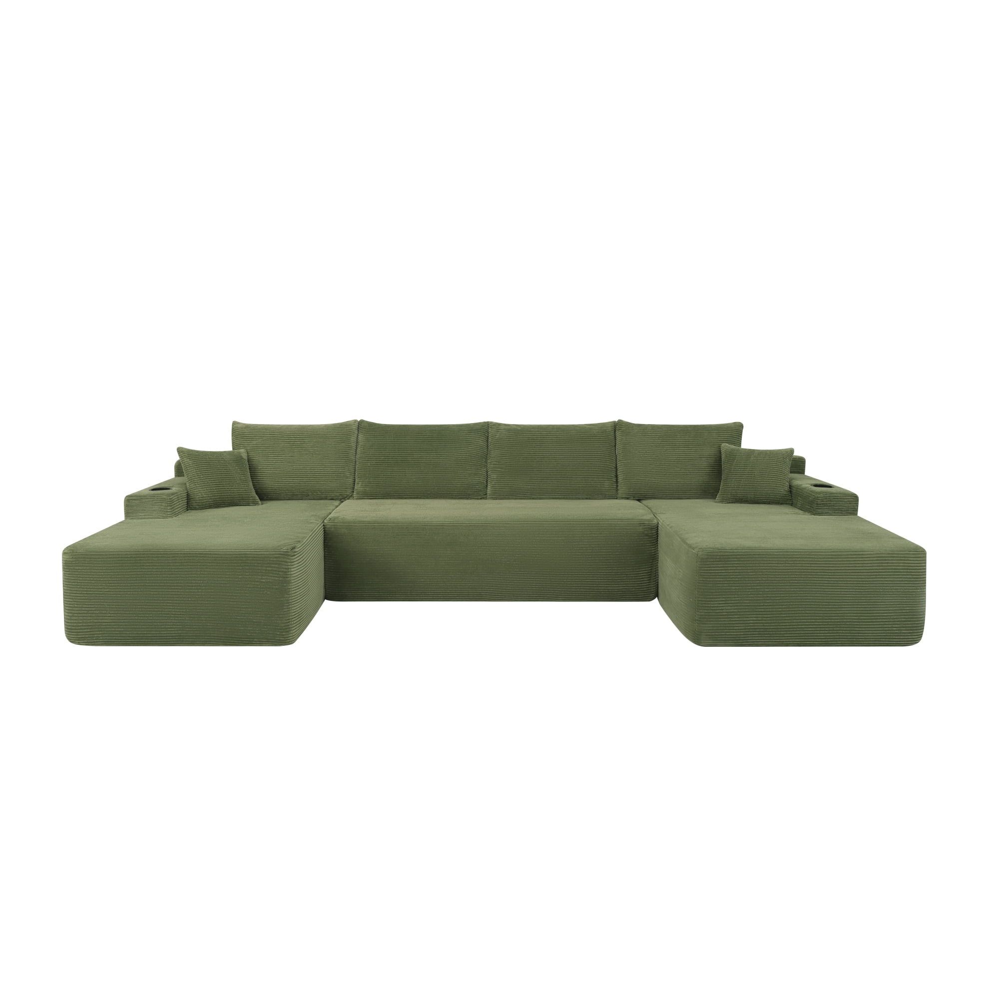 U-Shaped Sectional Sofa with Chaise and Cup Holders, 126'' Modular Sofa Couch with Side Pockets, Modern Upholstered Couch for Living Room, No Assembly Required