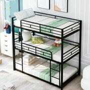 Metal single size triple bunk bed, black 77.9''L*41.3''W*78.1''H