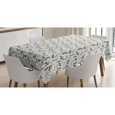 Ambesonne Northwoods Tablecloth Rectangular Table Cover, Wild Nature Theme, 52"x70", Taupe and White