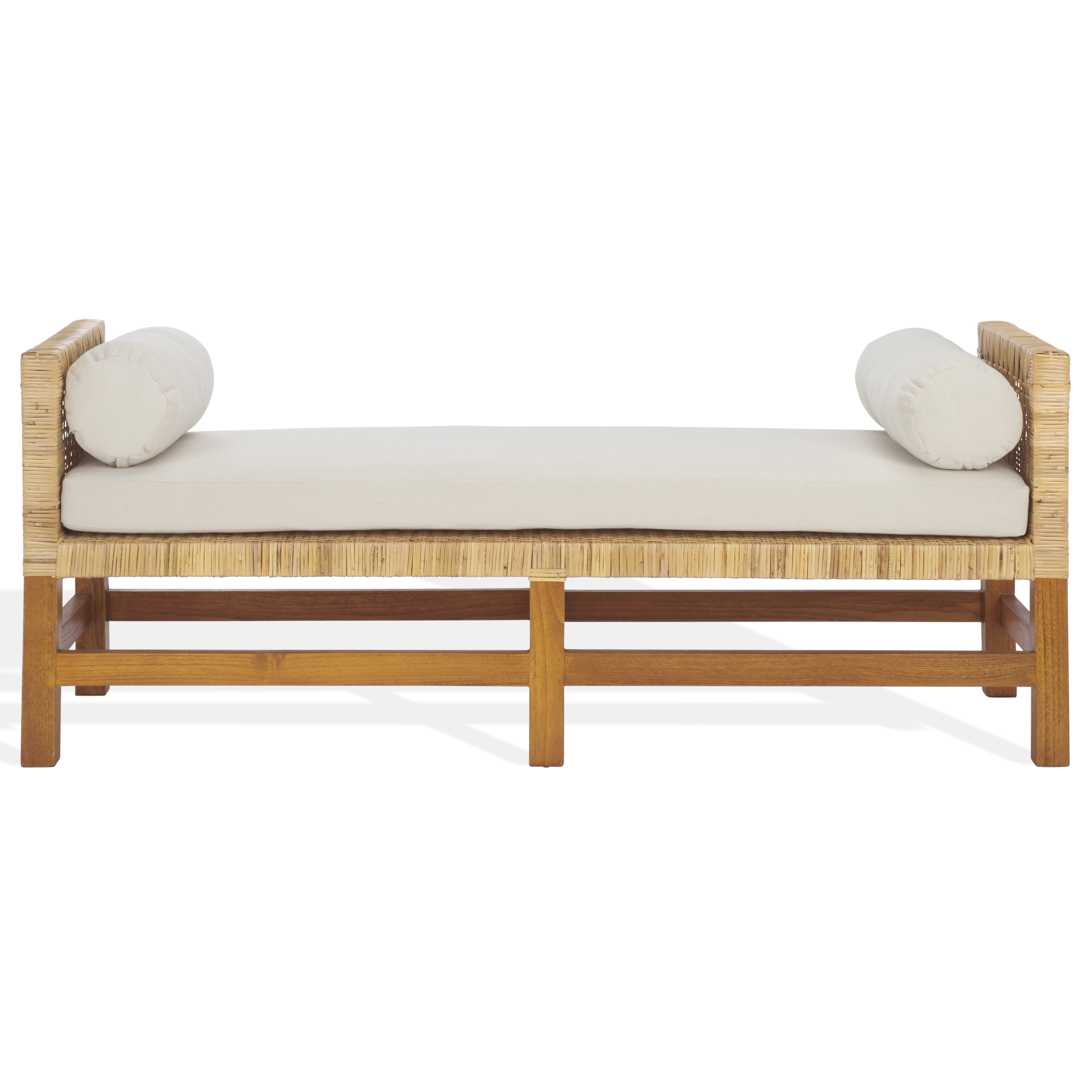 Safavieh Couture Cryslene Teakwood Upholstered Bench, Natural/White