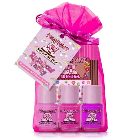 Piggy Paint Rainbow Party Gift Set for Kids, 3 Non-toxic Nail Polishes & Nail Art