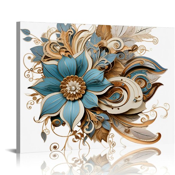 Nawypu Flower Canvas Wall Art for Living Room Large White Blue Flower Picture Giclee Print Painting Wall Decor Framed Artwork Ready to Hang for Home Bedroom Wall Decoration