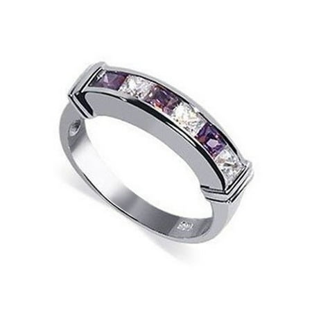 Avenue Mary Janes - Gem Avenue 925 Sterling Silver Emerald Shape Amethyst Color Clear Cubic Zirconia Ring