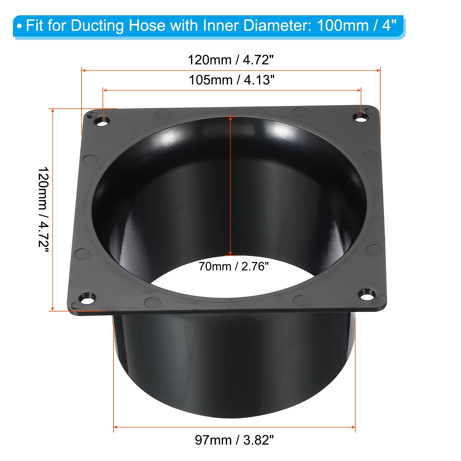 Uxcell 4" Duct Connector Flange Dryer Vent Wall Plate Square to Round Straight Ducting Plate 2 Pack