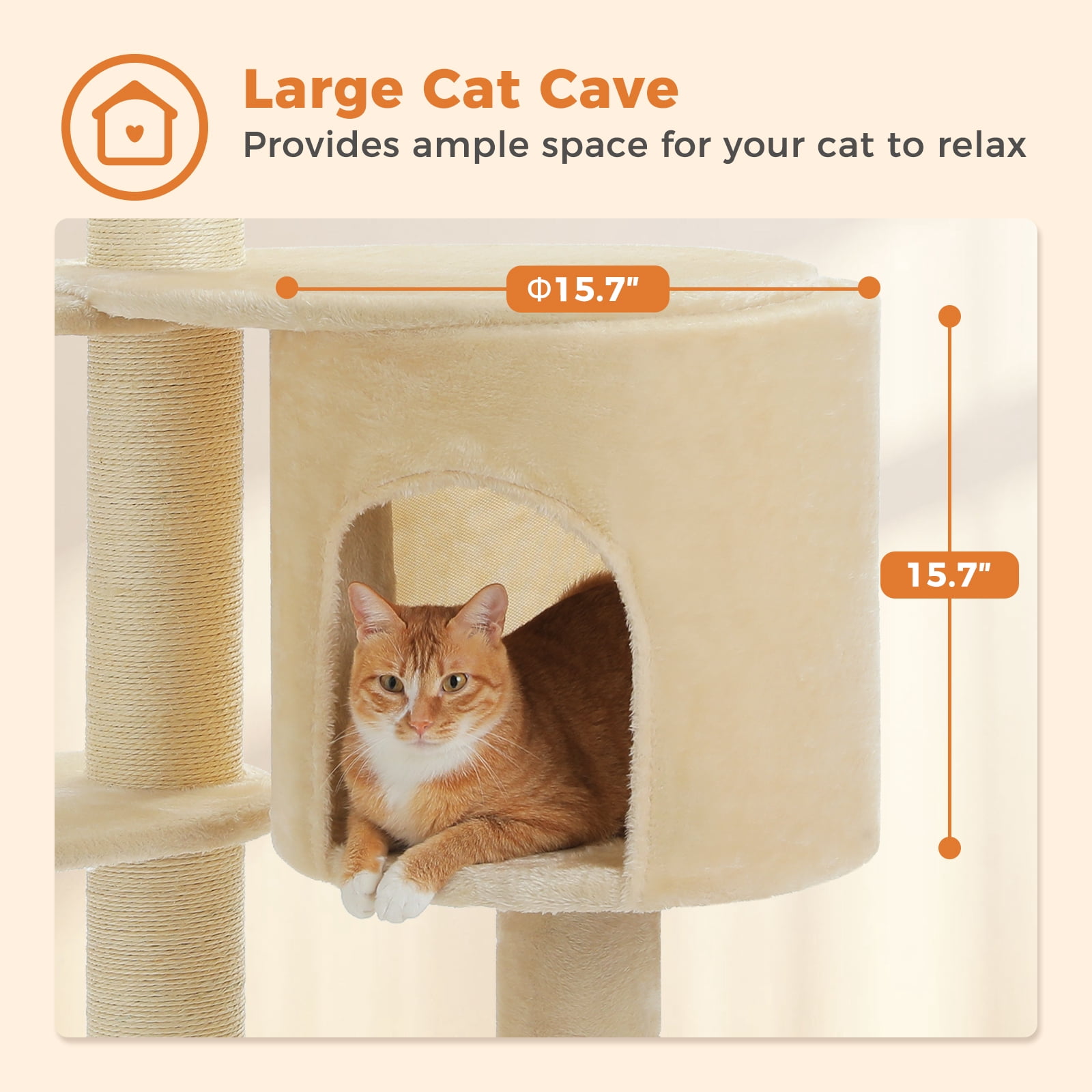 PEQULTI 50" Flower Cat Tree for Cats Indoor 4.1" Thick Scratching Post with 2-Layer Baseboard Beige