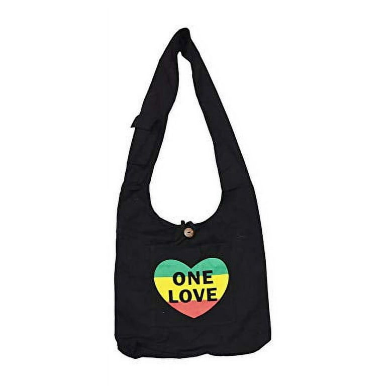 Hippie Bag - Boho Bag - Hobo Hippie Purse - Indie Style Hippie Crossbody Bag  - Bohemian Sling Shoulder Bag by Mandala Crafts, Rasta One Love 
