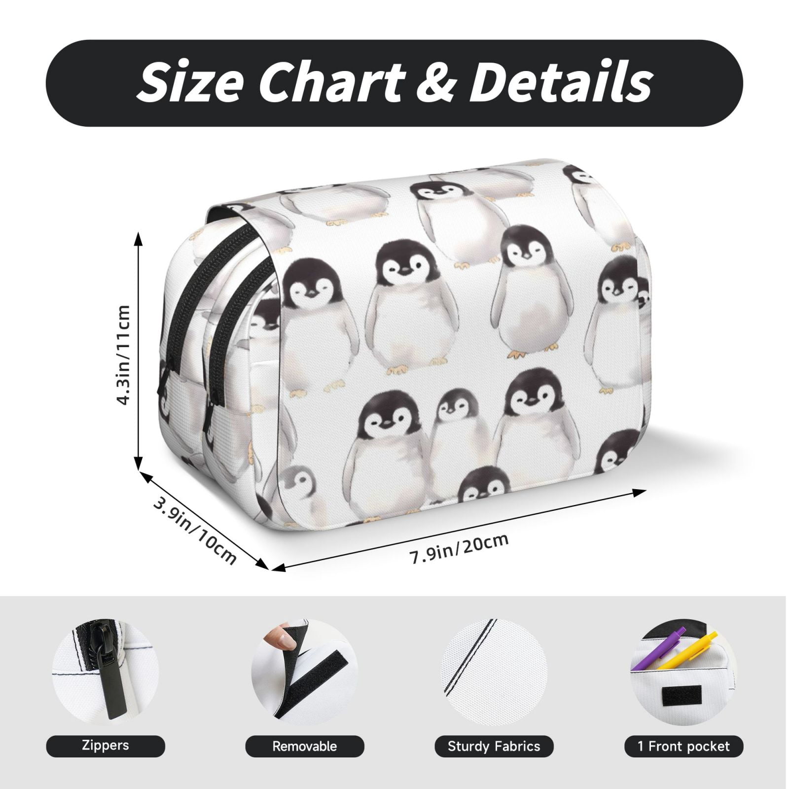 Large-Capacity Flip-Top Double-Layer Pencil Case, Multi-Functional Pocket Pen Case, Durable Stationery Organizer Little Penguin
