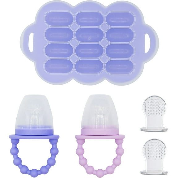 WeeSprout Silicone Baby Feeder Teether Set with Freezer Tray & Extra Pouches