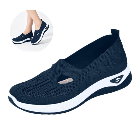 Mfakffe Orthopedic Shoes for Women Mesh Breathable Non Slip Sneakers Arch Support Fashion Walking Shoes Lightweight Slip on(Navy)