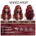 thumbnail image 3 of Dark Red Wigs with Bangs Long Wave Curly Synthetic Wig for Women Natural Breathable Heat Resistant Fiber Wigs with Bangs for Daily Party Cosplay Use, 3 of 6