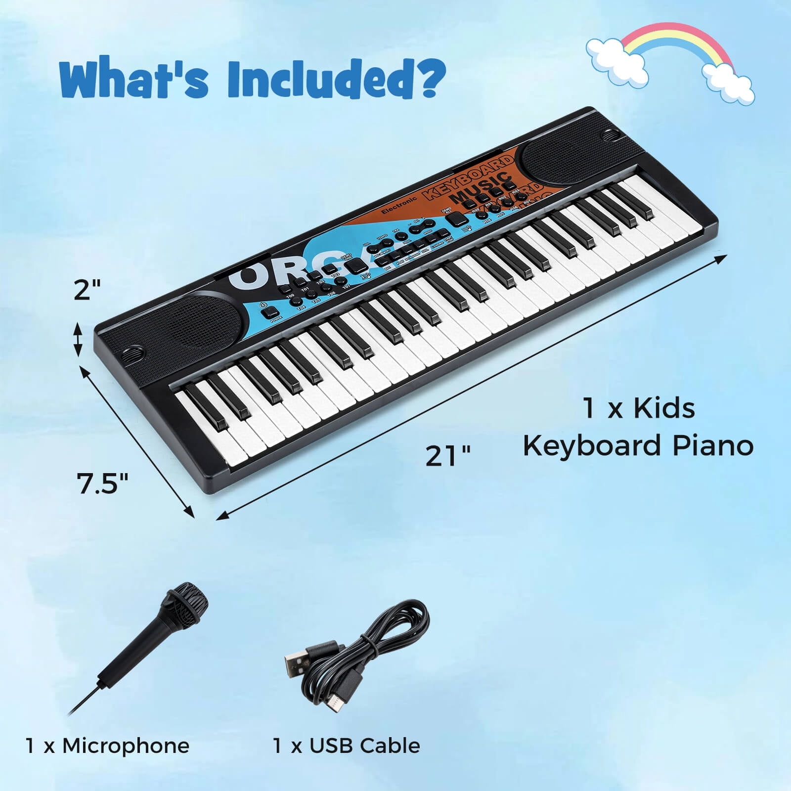 Costway 49 Keys Portable Electric Keyboard Piano with 8 Rhythms, 8 Tones & 10 Demos, Black