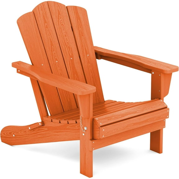 Folding Chair, All-Weather Patio Chairs, Wooden Textured Lawn Chair for Poolside, Backyard, Deck, Fire Pit, Orange