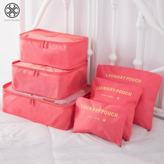 Luxtrada 6PCS Waterproof Clothes Storage Bags Packing Cube Travel Luggage Organizer Pouch (Pink)