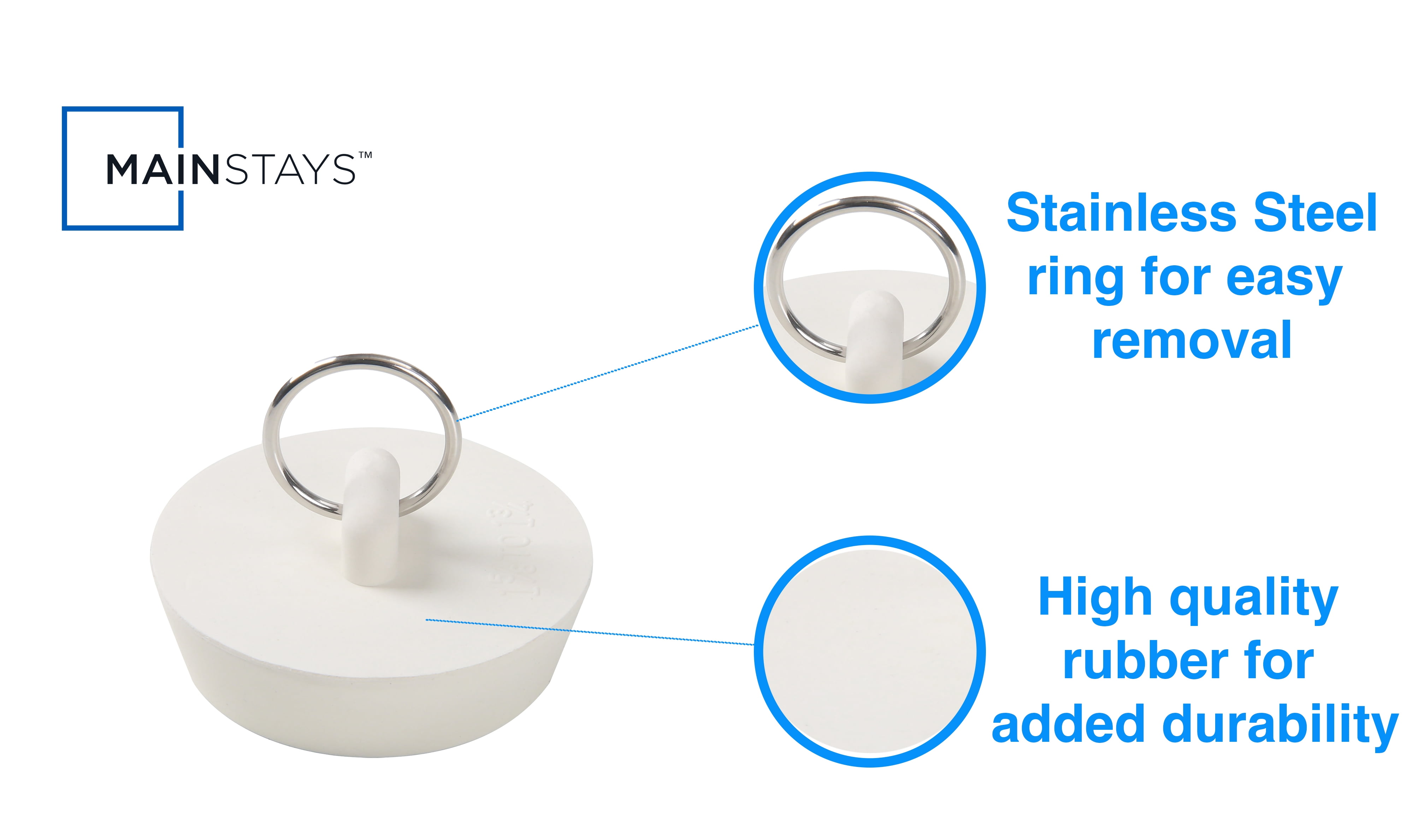 Mainstays 3 Piece Rubber Sink Stoppers with Rings for 1", 1.25", and 1.5" Bathroom Drains