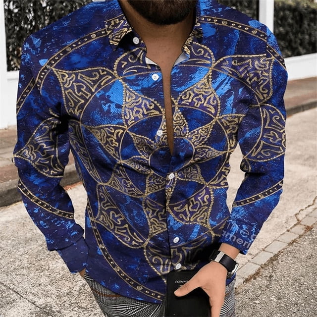 Camisa de hombre con ilusión óptica línea retro abstracta para exteriores calle informal uso diario otoño e invierno camisa formal de manga larga con puños