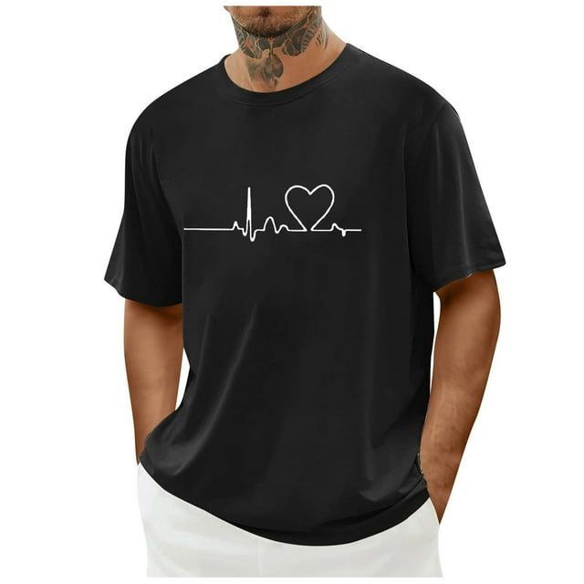 Ceisia Men's Casual Heart-Printed Short Sleeve Crew Neck Gift T-Shirt