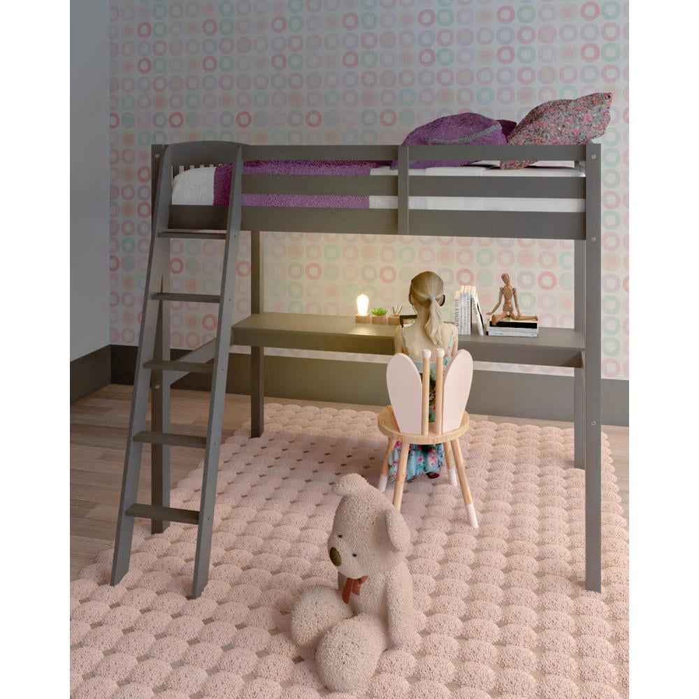 HomeRoots 490206 72 x 74.8 x 80 in. Gray Solid Wood Full Size Double Loft Bed with Desk & Storage