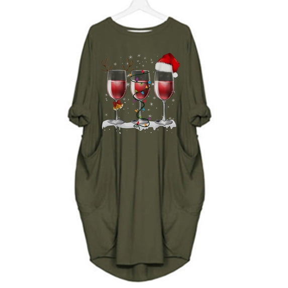 Lanhui Long Sleeve Dress For Women O-Neck Christmas Print Dress Casual Dress