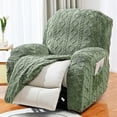 thumbnail image 4 of Namzi 4 Pieces Geometric Jacquard Plush Recliner Slipcovers Soft Fuzzy Fluffy Sofa Couch Cover Anti-Slip Furniture Protector with Elastic Bottom for Kids Cats Dogs(Green,1 Seat), 4 of 5