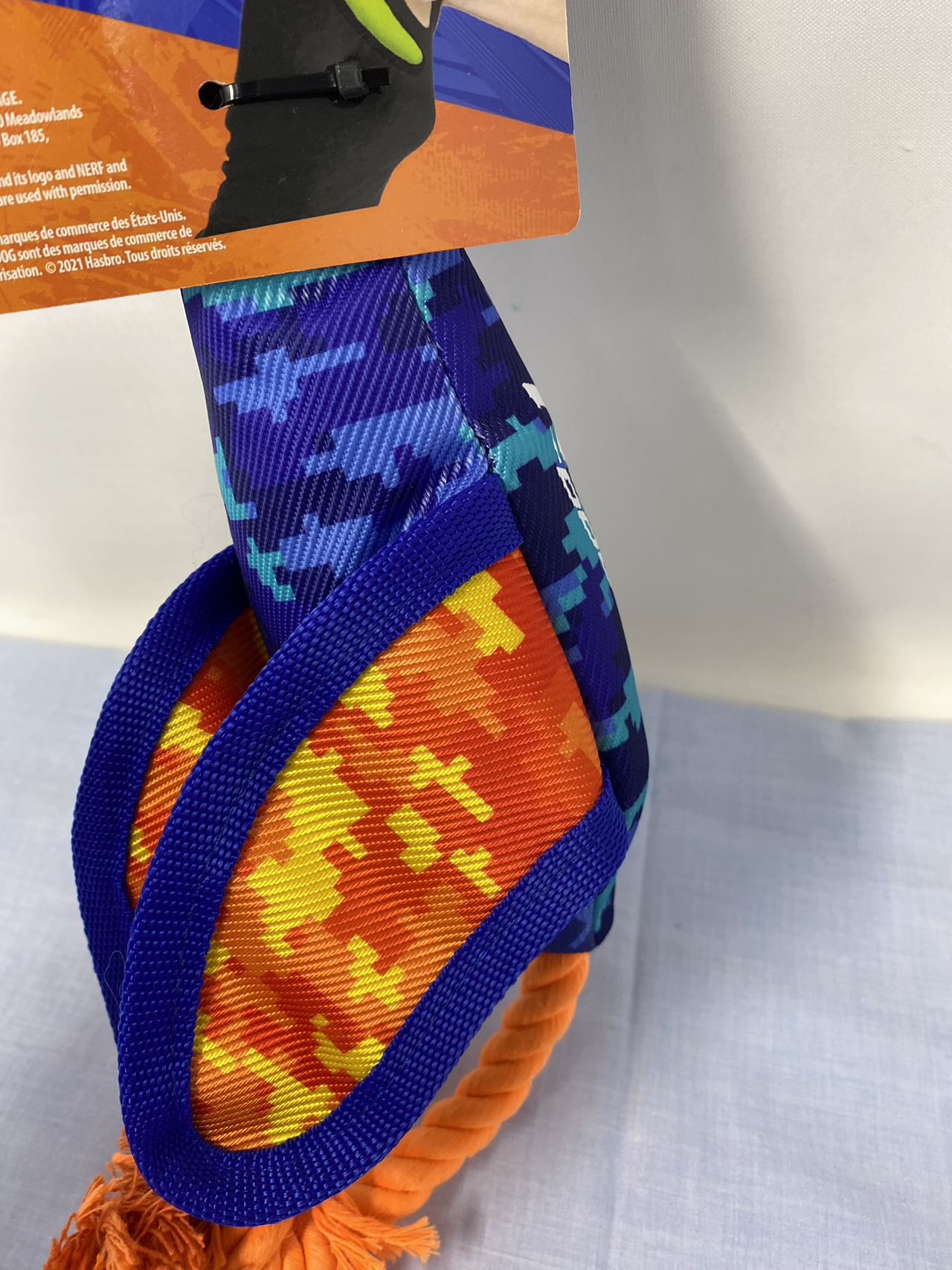 NERF Nylon Digital Camo Crinkle Wing Launching Duck Dog Toy - Orange/Blue - 16.5"