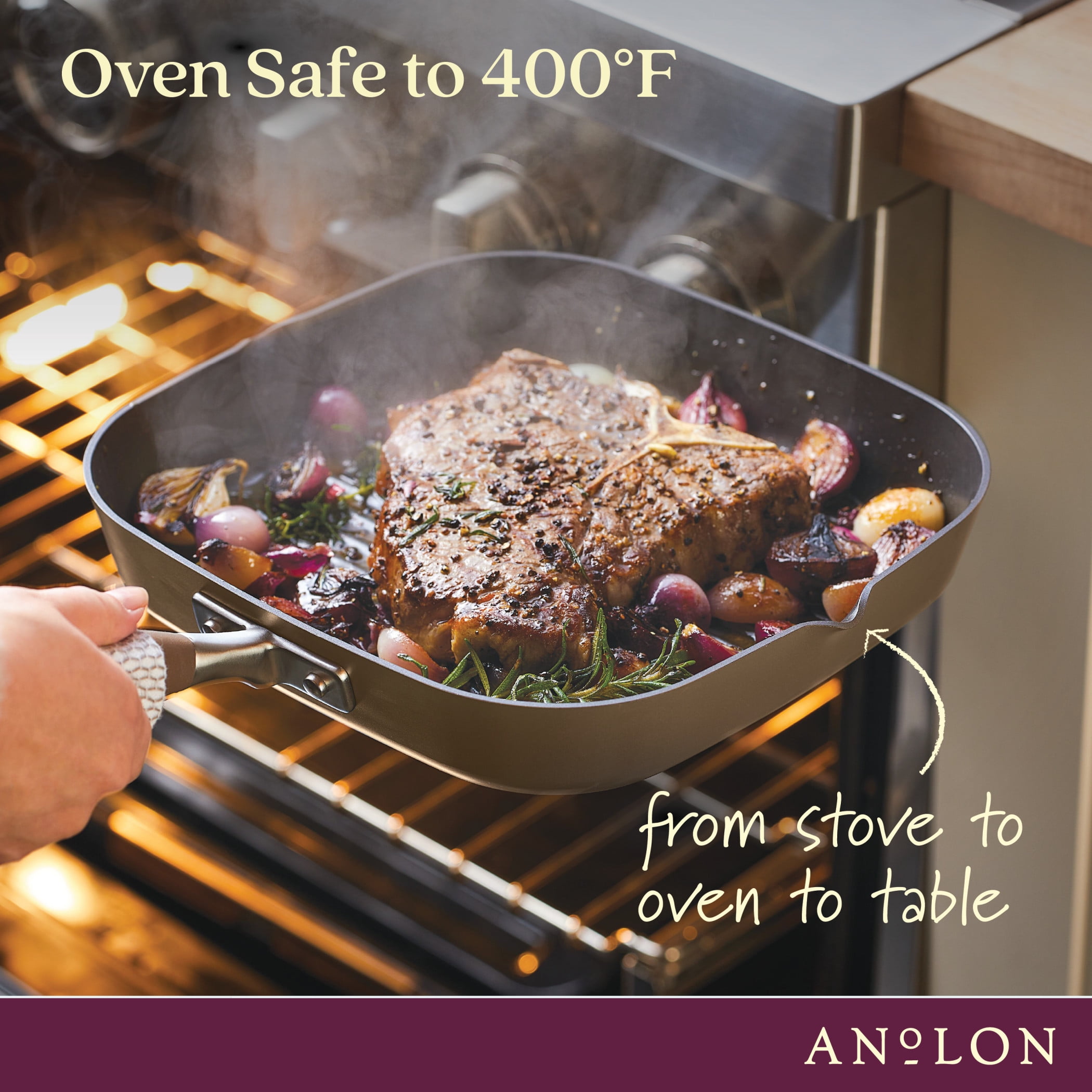 Anolon Advanced Home 11 inch Hard Anodized Nonstick Deep Square Grill Pan, Bronze