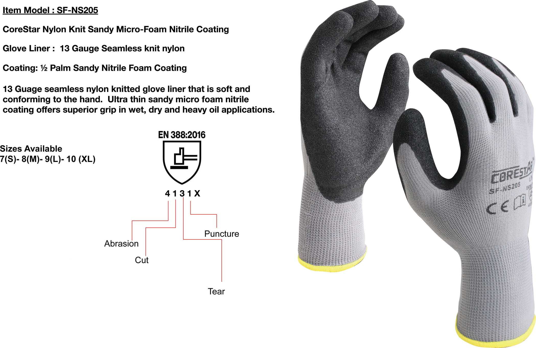 Nylon Knit Sandy Micro Foam Nitrile Coating Multi Functional Gloves 1 Pair Walmart Com Walmart Com