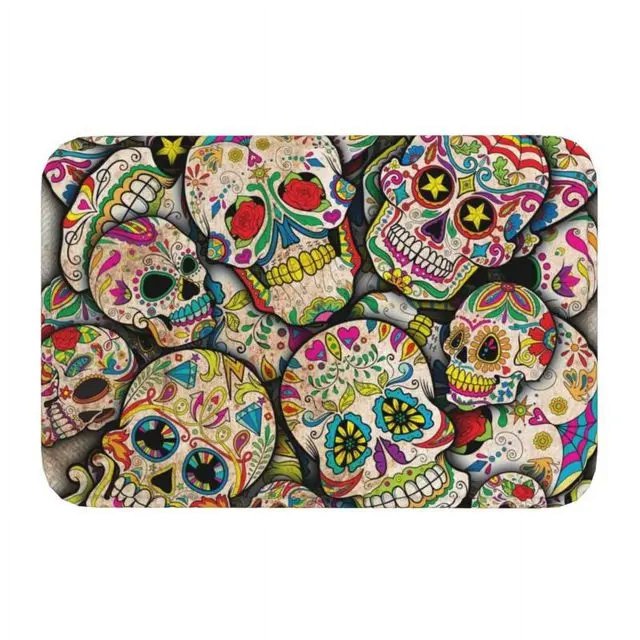 Felpudo colorido con flor de calavera de azúcar para el hogar, decoración del Día de los muertos mexicana, alfombrilla antideslizante para el suelo de la cocina, alfombra para pasillo