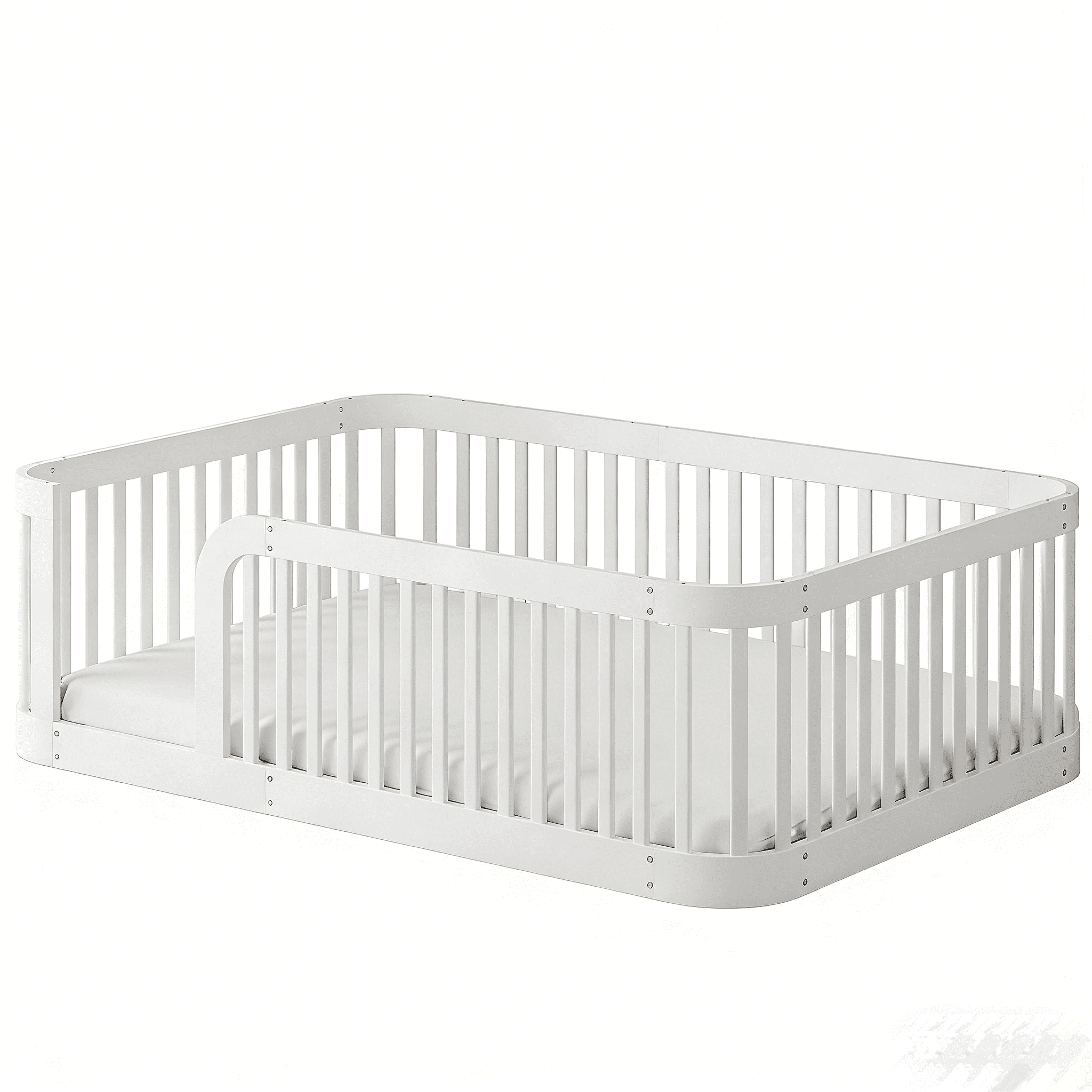 Euroco Full Size Floor Bed with Fence for Kids Teens and Toddlers, White