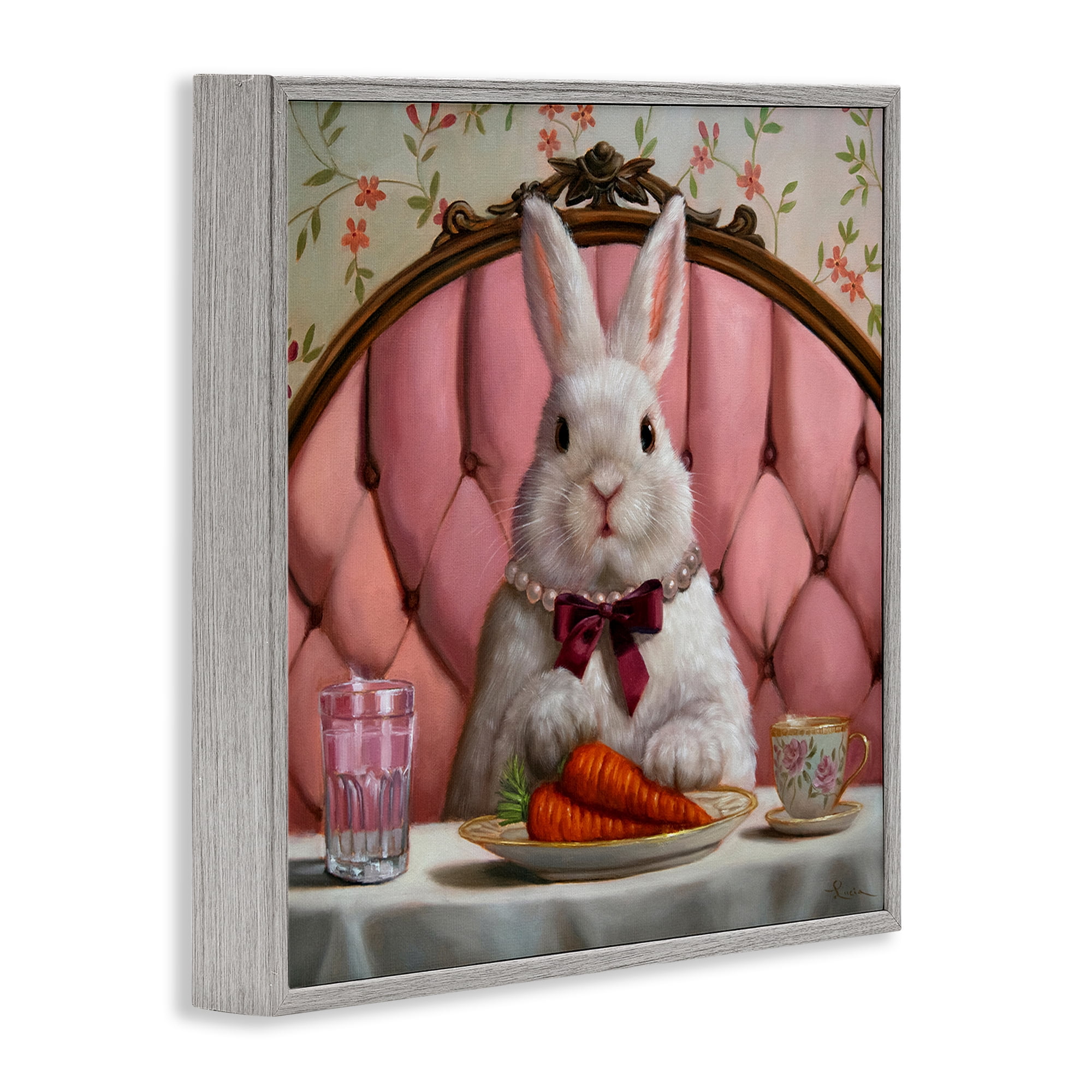 Stupell Industries Bun Appetit Rabbit Dining Gray Framed Giclee Art, design by Lucia Heffernan