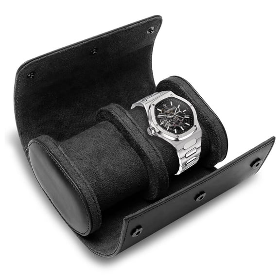 Black Leather Watch Travel Case 2 Slot Organizer Holder Box, Watch Travel Case for Men Women Storage Display with Removable Pillows