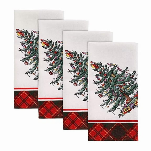 NEW SET OF 4 SPODE CHRISTMAS TREE TARTAN 20"X20" CLOTH NAPKINS PLAID AVANTI NIP