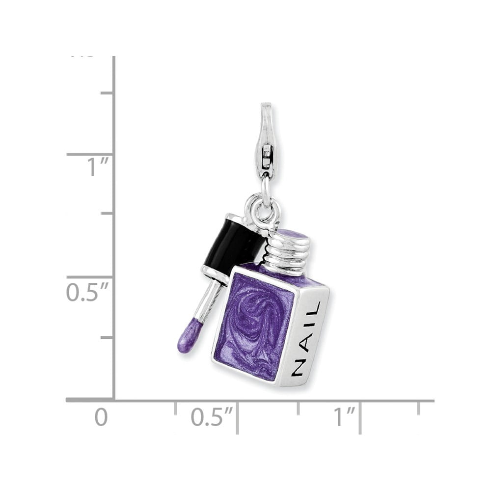 Sterling Silver Enameled 3-d Nail Enamel With Lobster Clasp Charm - Measures 29x16mm Wide