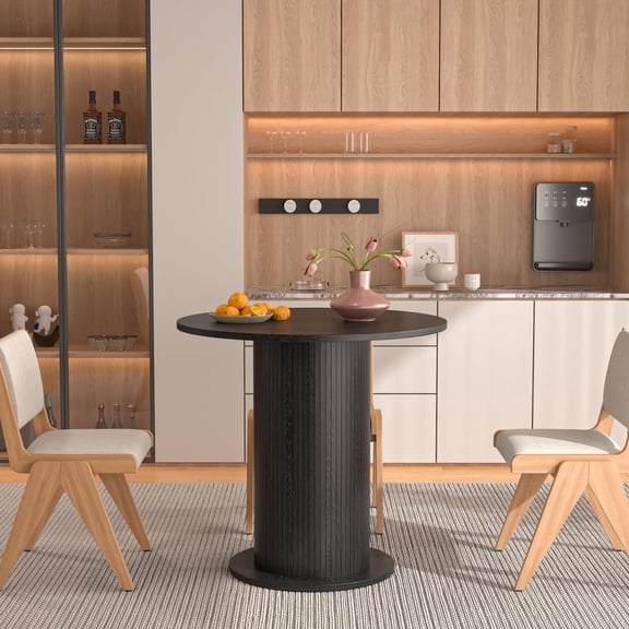 JEJEGORICH Modern Farmhouse 31.5-Inch Round Dining Table with Black (1 Count)