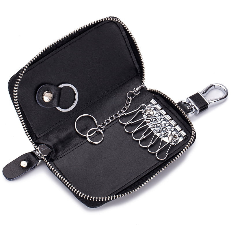 Etui Porte Cles de Voiture Anneau de Cle en Cuir Fendue 8 Fentes avec Chaine pour Porte Cles de Voiture 6 Crochets Metalliques 1 Crochet de