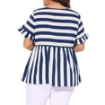 thumbnail image 2 of Blusa de verano casual para mujer de tallas grandes Agnes Orinda, con rayas, mangas cortas con volantes y peplum, 2025 1X azul y blanco, 2 of 8
