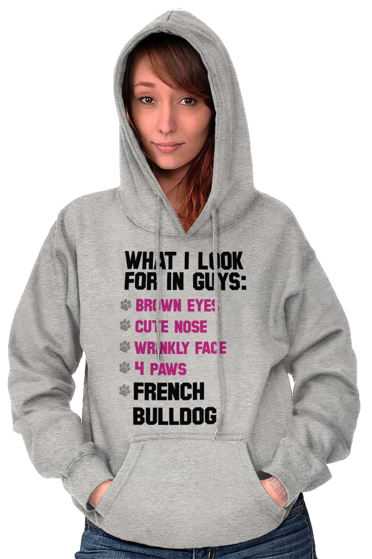 Animal Womens Hooded Pullover Sweatshirt What I Look For In Guys French  Bulldog Cute P - Walmart.com