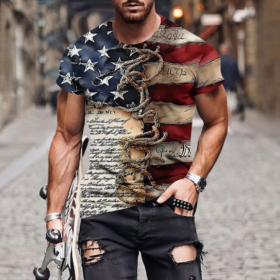 Vetsdori Fourth of July Tshirts for Men American Flag Summer Pullover Independence Day Crew Neck,Outdoor Red White and Blue Short Sleeve Mens Tops Patriotic