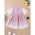 thumbnail image 3 of Kids Girls Summer Lace A-line Dress Little Girls Short Sleeve Button Down Princess Dress Casual Floral Print One Piece Dress for Birthday Party 1-6T, 3 of 9