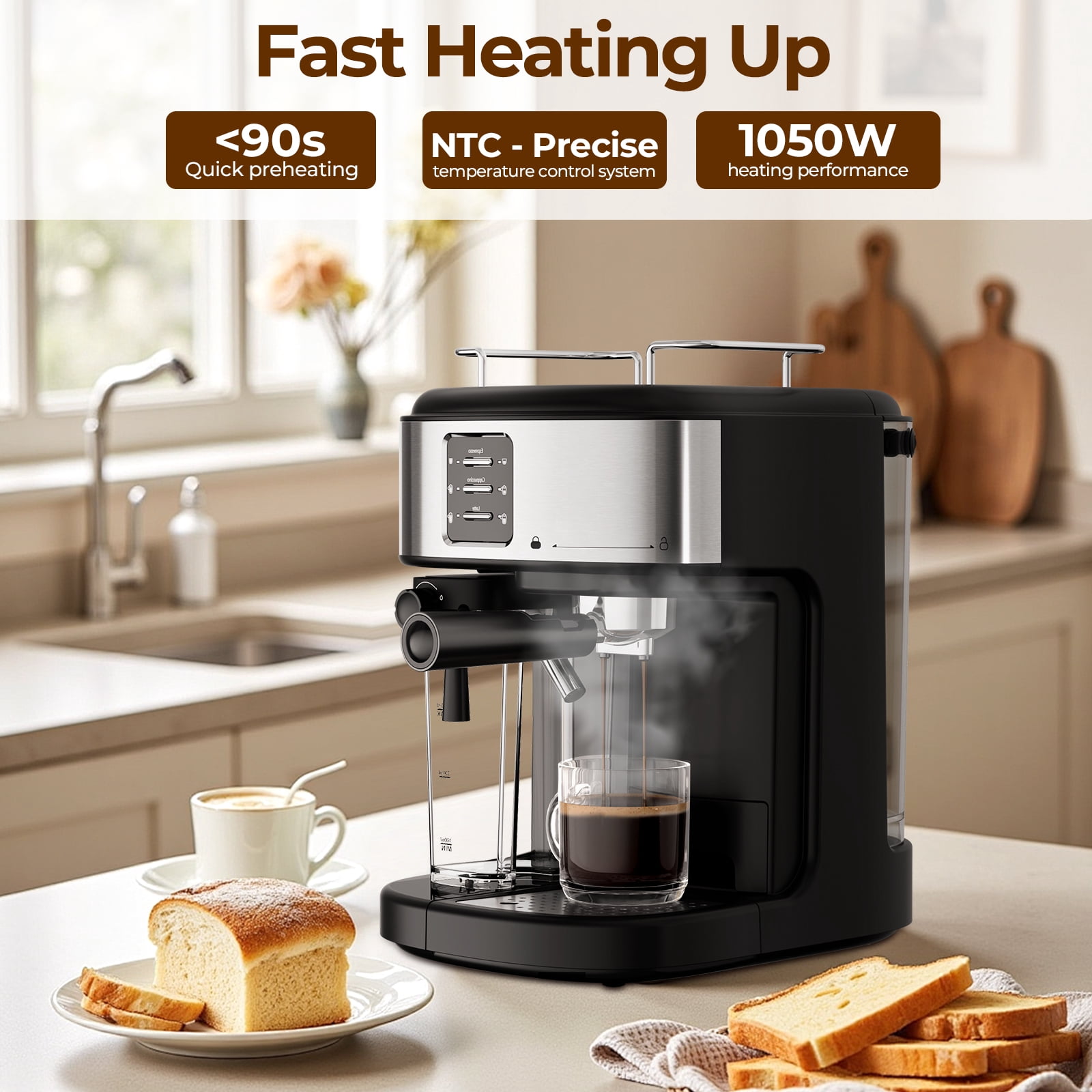 WAA 20 Bar Espresso Machines for Home,Espresso Maker with 57 oz Removable Water Tank,Cappuccino Machine with Automatic Milk Frother,Dual Boiler Latte Maker for Ground Coffee & Coffee Capsules
