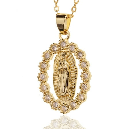 Hot Sale Ins Fashion Virgin Mary 14K Yellow Gold ZirconPendant for Women Chain Necklace Handmade Jewelry