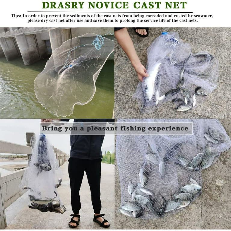 Fishing Cast Net Heavy Duty 3/8inch Mesh Radius 7FT Bait Trap Fish Throw  Nets 