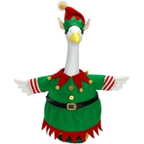 Christmas Elf Porch Goose Outfits for 23 Inch Lawn Statue, Costume for Plastic/Cement Goose Statue, Xmas Sculpture Clothes for Holiday Garden Yard Patio Party Decoration