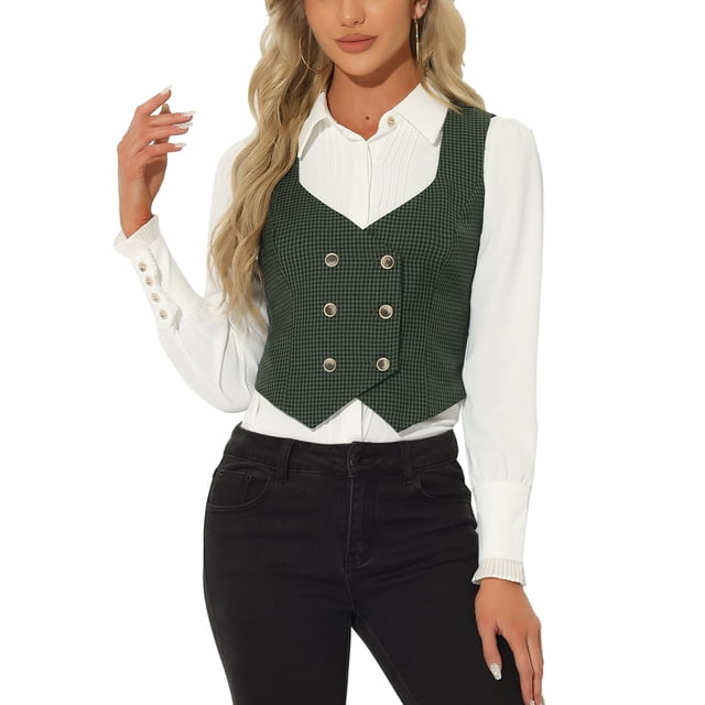 INSPIRAR CHIC Chaleco de Mujer Steampunk Traje Racerback Vintage Cuadros Verde