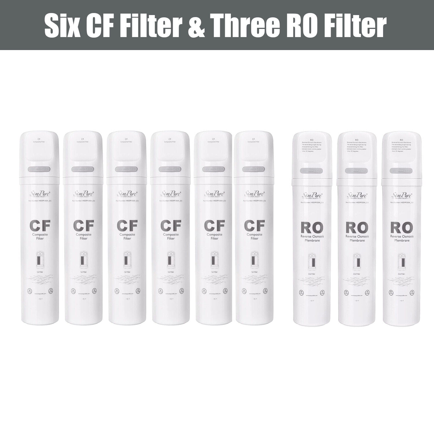 SimPure CF Filter(6 Pack)+RO Filter(3 Pack)Replacement Cartridges For