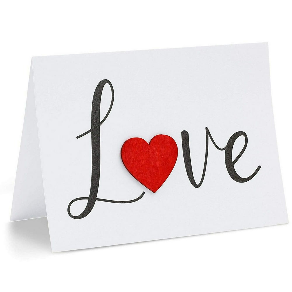 12Pack Love Cards Romantic Greeting Cards with Red Wooden Heart