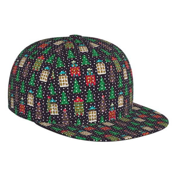 Hirioo Christmas Trees And Houses for Baseball Cap Men Cap Flat Brim for Men Women Teens Adjustable Baseball Cap