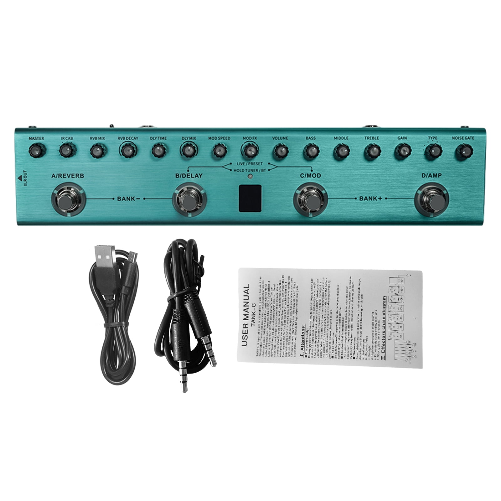 Multi Effects Guitar Pedal Processor Guitar Multi Effects Pedal 3 Band Equalizers XLR Balanced Output 3 Delays 3 Reverbs Guitar Effects Pedal BT Connection Type-C Rechargeable for Electric Guitar